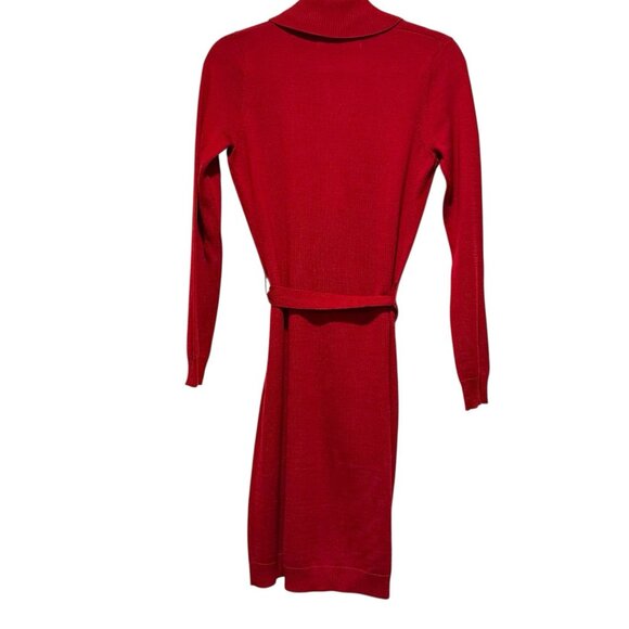 MARC NEW YORK Womens Size Small Red V-neck Long Sleeve Knit Belted Sweater Dress - Picture 3 of 7